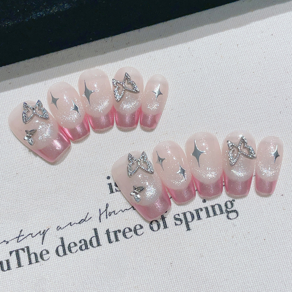 Nail Art Pink - 10pcs Short Trapezoid Handmade Press On
