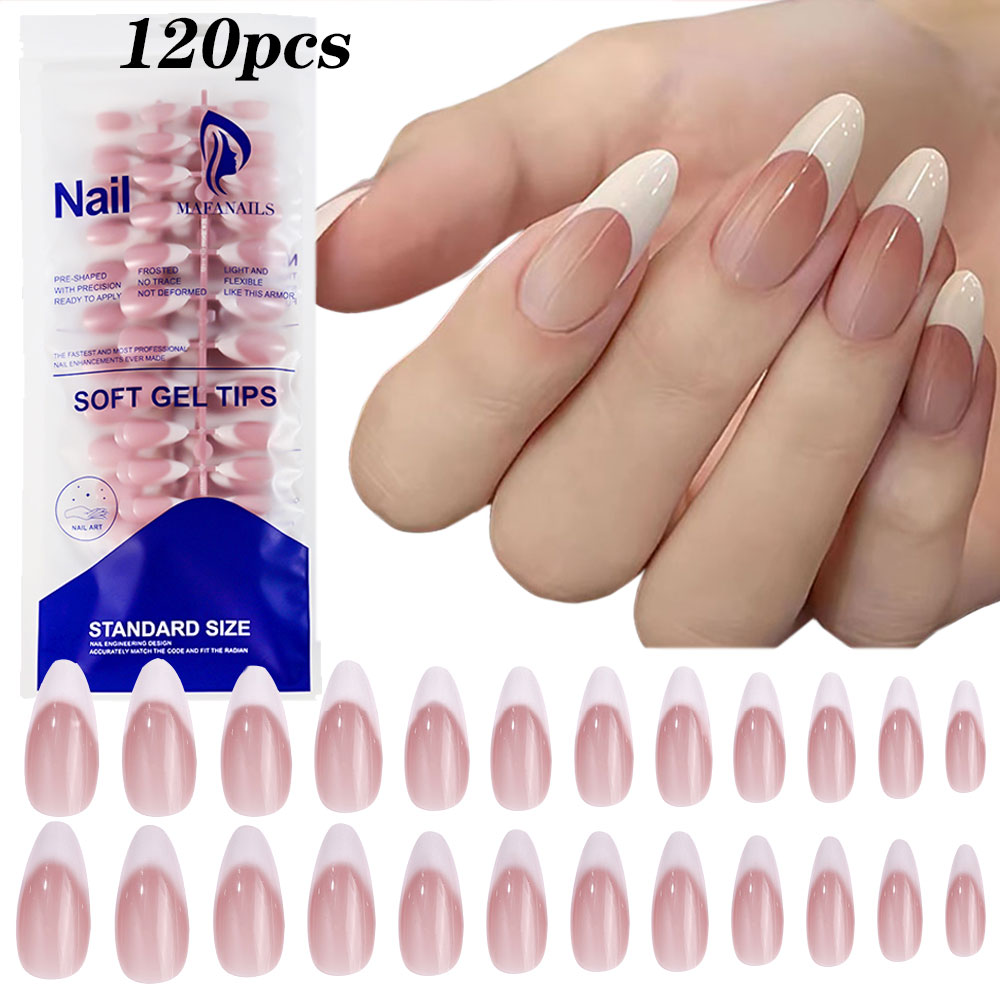 120pcs Pink Medium Almond Fren - Nail Art Press On 评论和价格