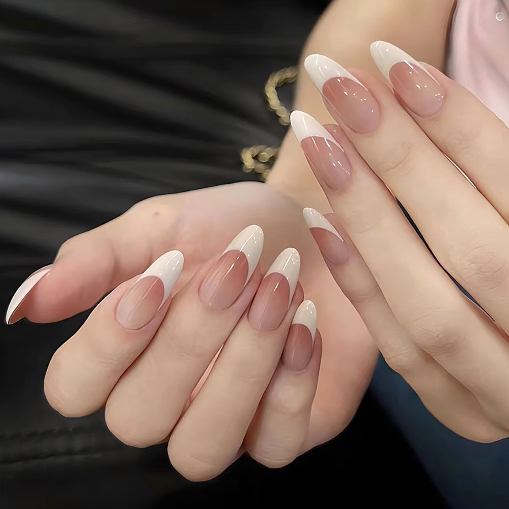 120pcs Pink Medium Almond Fren - Nail Art Press On 评论和价格