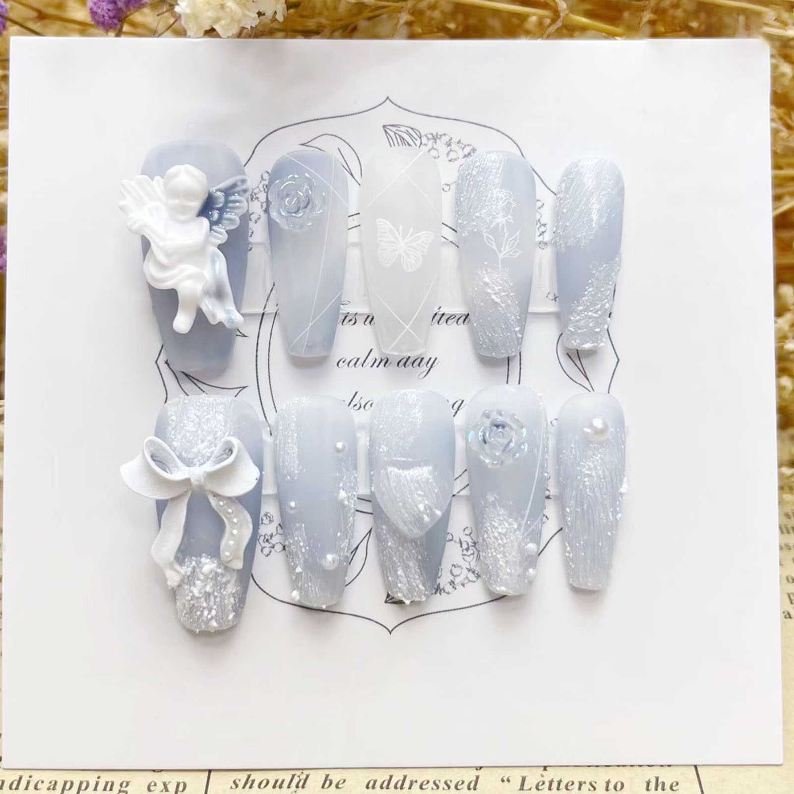 3D Plaster Angel False Nails G - Nail Art Press On 评论和价格