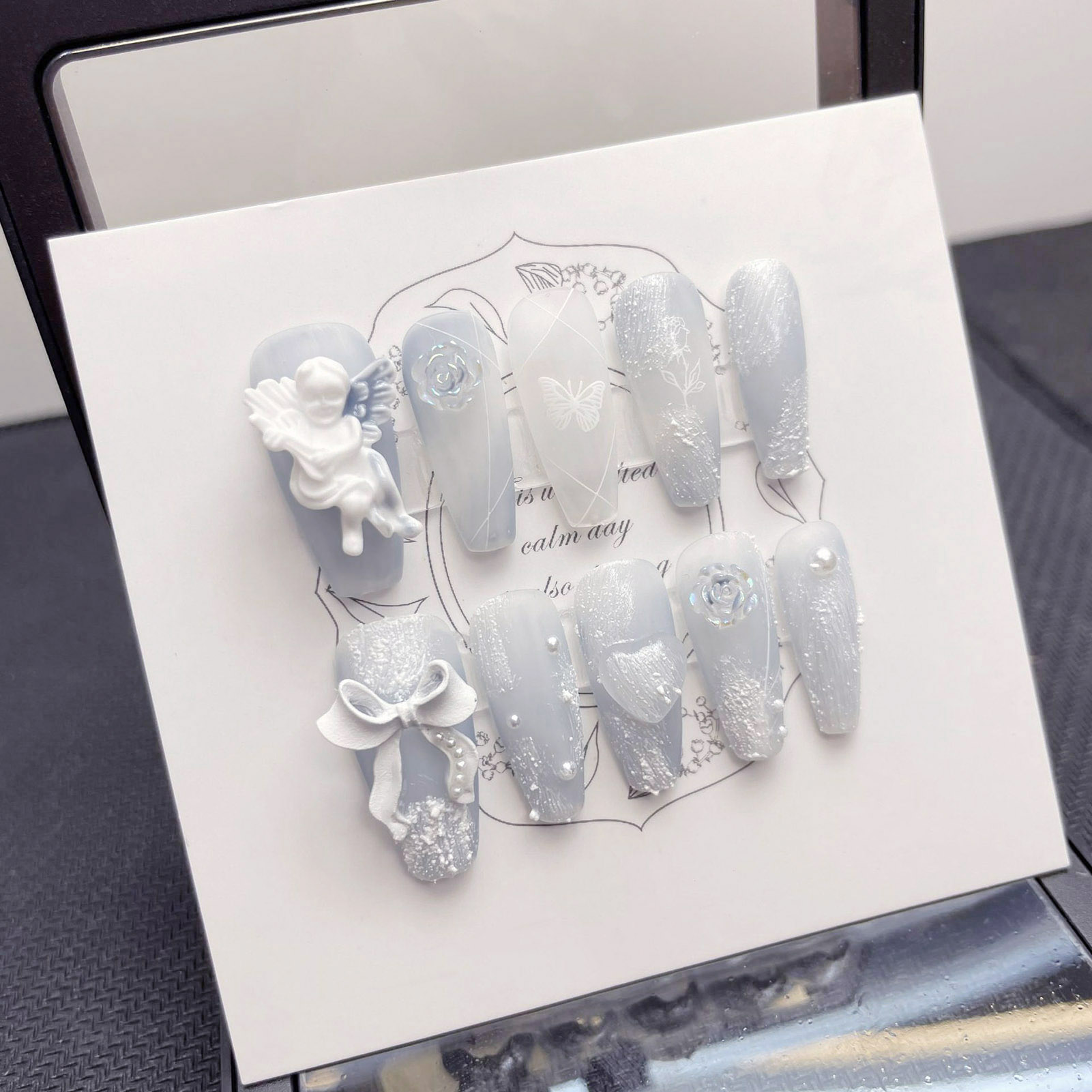 3D Plaster Angel False Nails G - Nail Art Press On 评论和价格