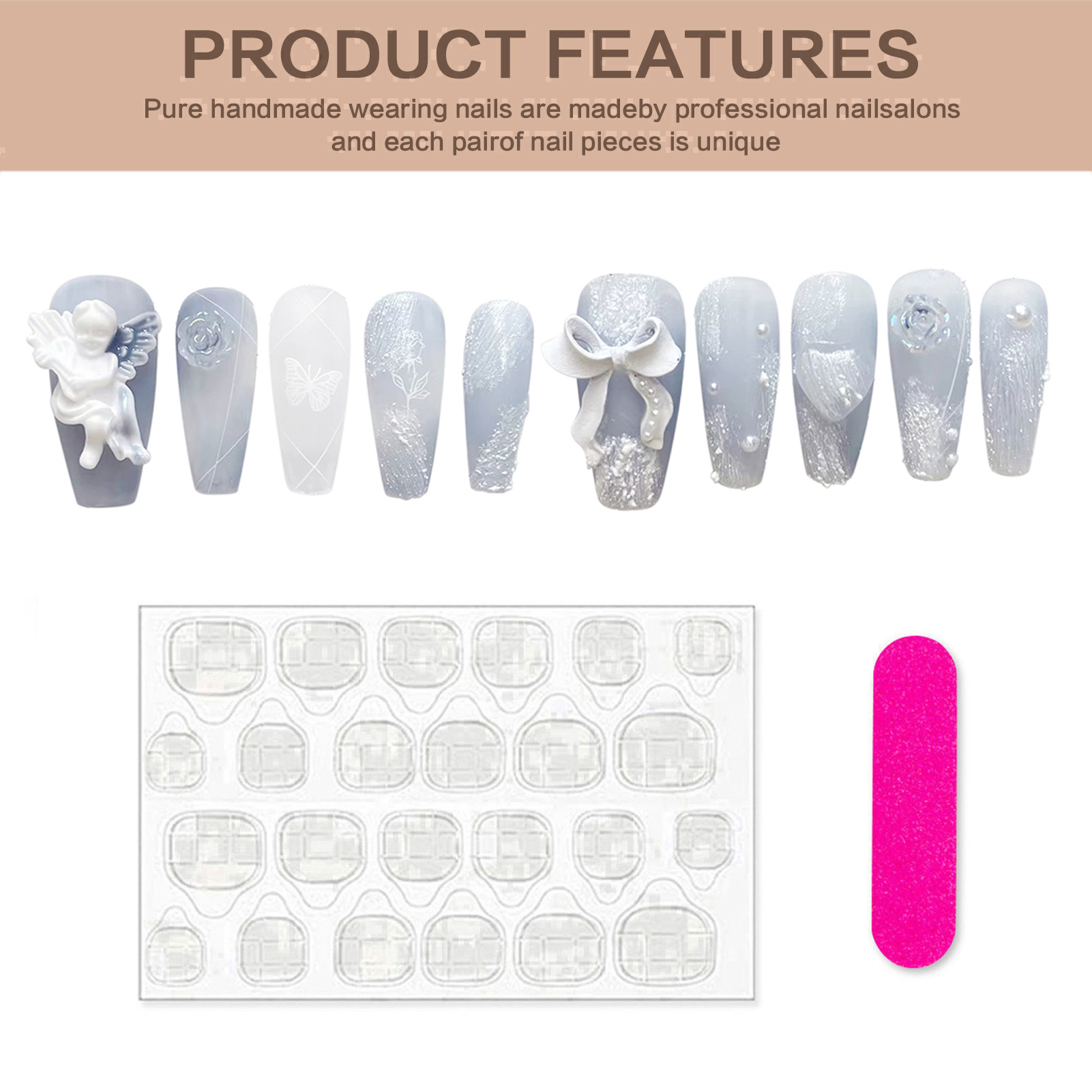 3D Plaster Angel False Nails G - Nail Art Press On 评论和价格