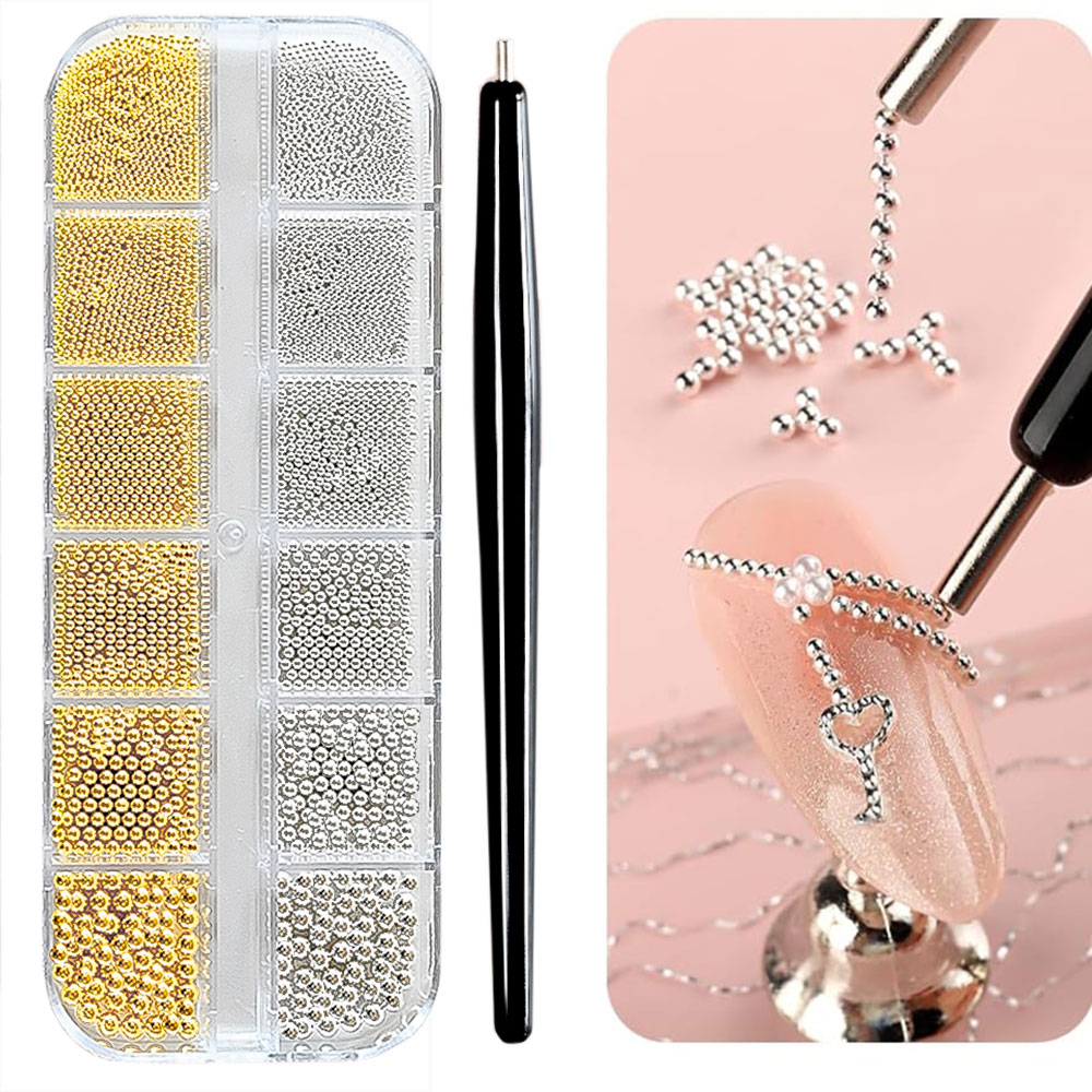 12Grid Gold/Silver Mini Caviar - Nail Art Valentines Day 评论和价格