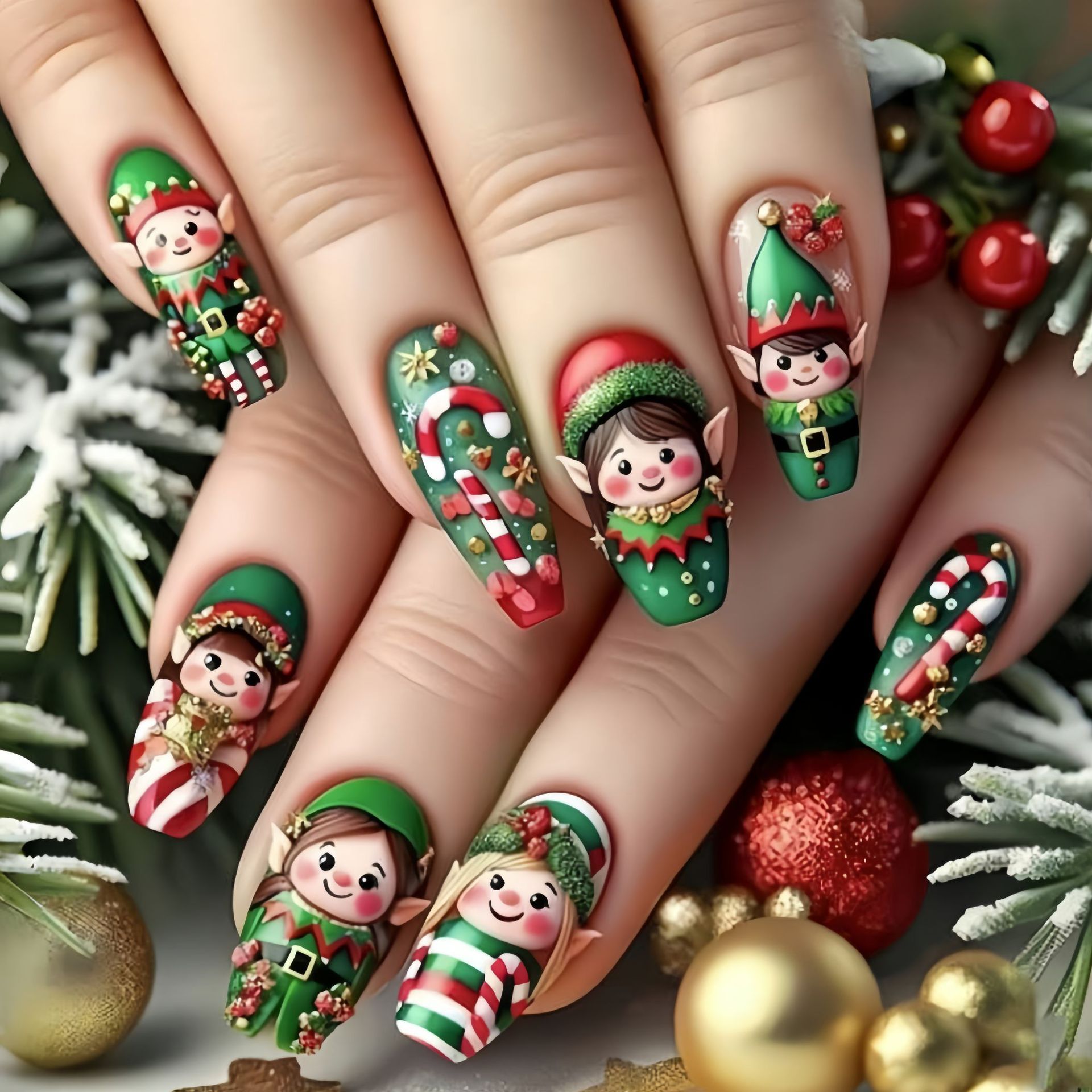 Medium fake nails for Christma - Nail Art Press On 评论和价格