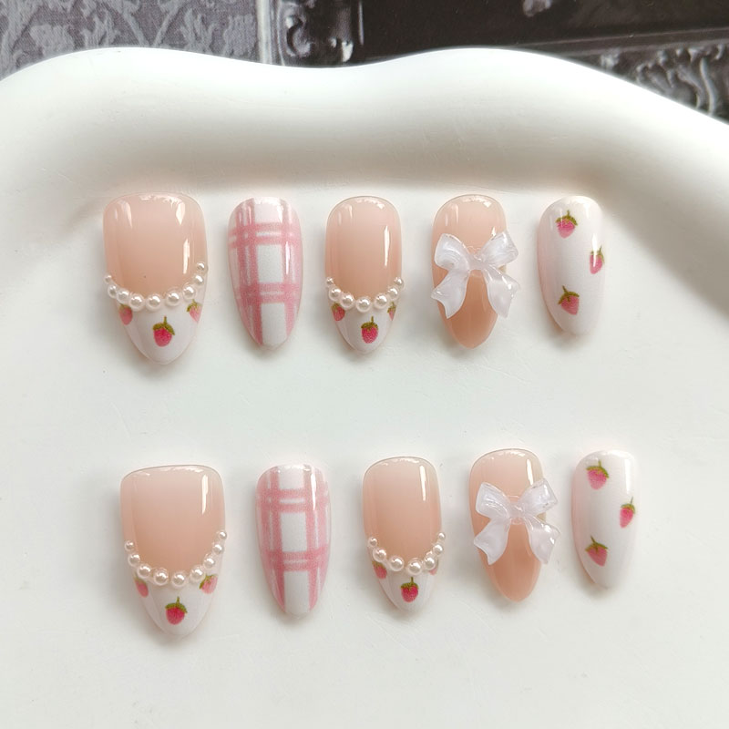 10Pcs Women French Style 3D St - Nail Art Press On 评论和价格