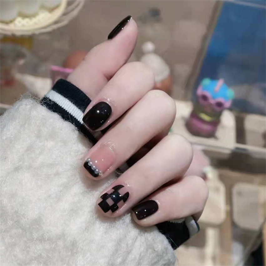 24PCS Short Acrylic Golden Hea - Nail Art Press On 评论和价格