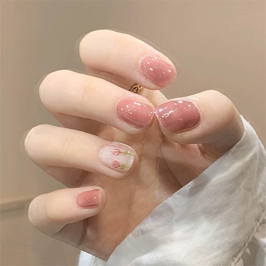 24PCS Short Acrylic Golden Hea - Nail Art Press On 评论和价格