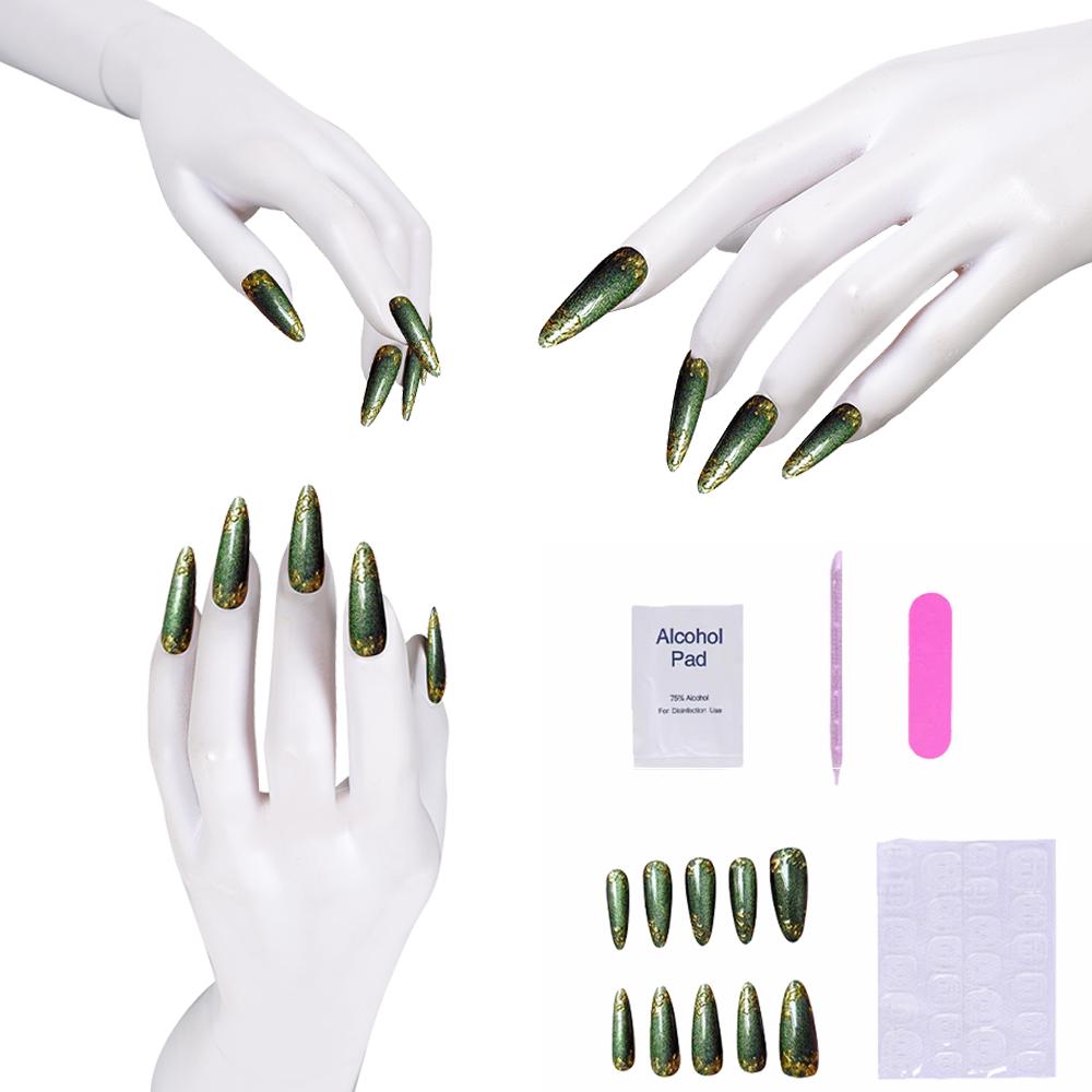 Green Press-on Nails with glit - Nail Art Press On 评论和价格