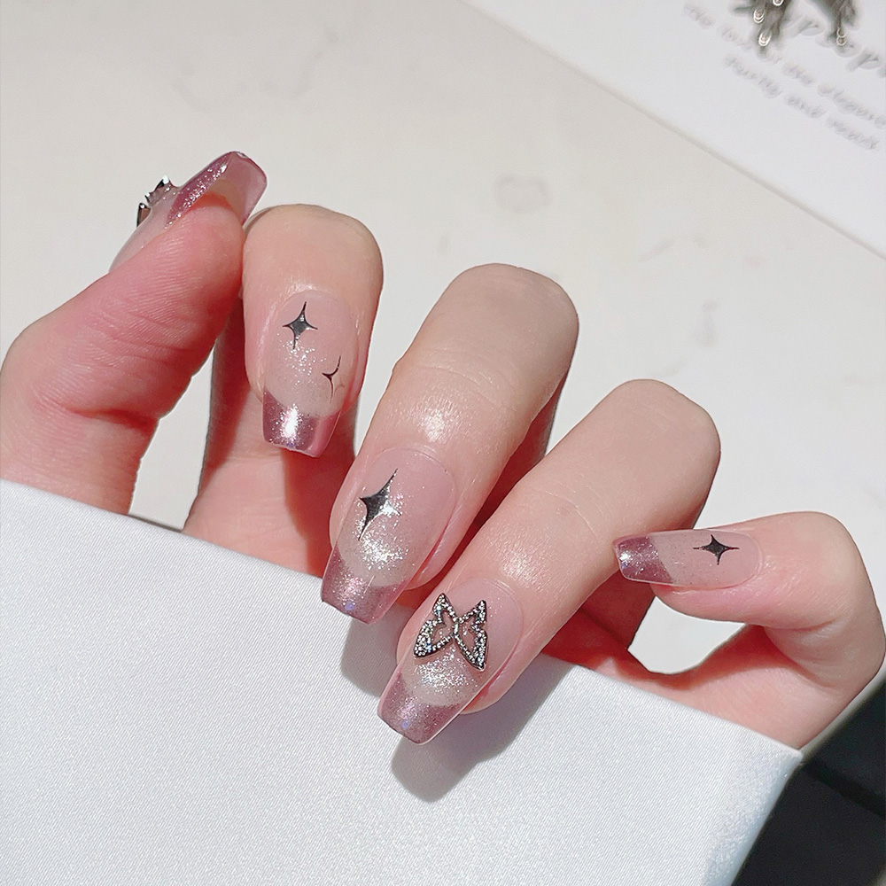 10pcs Short Trapezoid Handmade - Nail Art Pink 评论和价格
