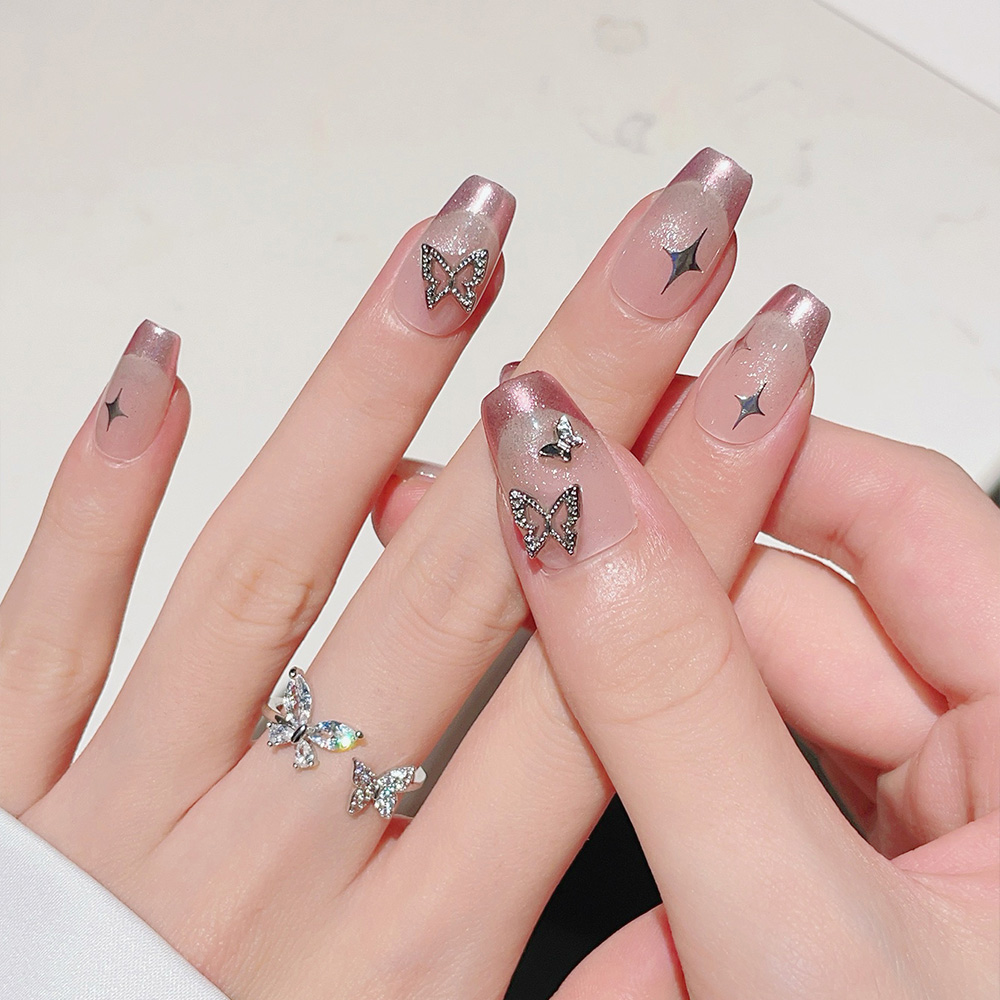 10pcs Short Trapezoid Handmade - Nail Art Pink 评论和价格