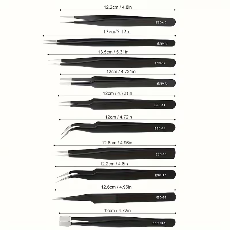 10Pcs Precision ESD Tweezers,  - Nail Art Ombre 评论和价格