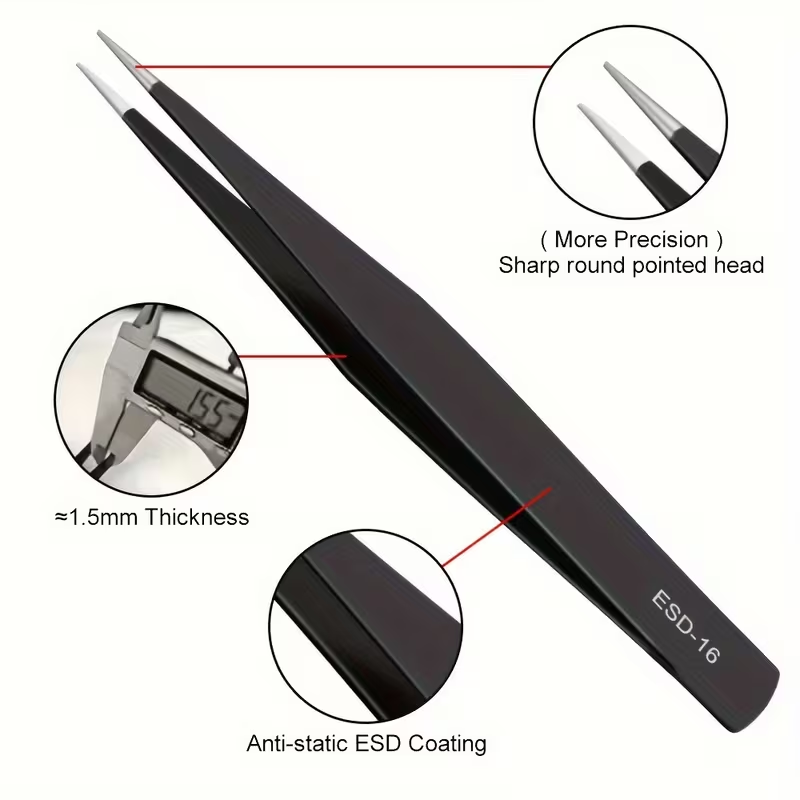 10Pcs Precision ESD Tweezers,  - Nail Art Ombre 评论和价格