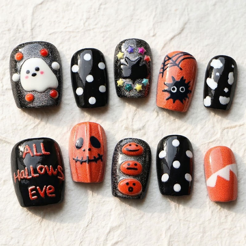 10Pcs Halloween Ghost Pumpkin  - Nail Art Press On 评论和价格