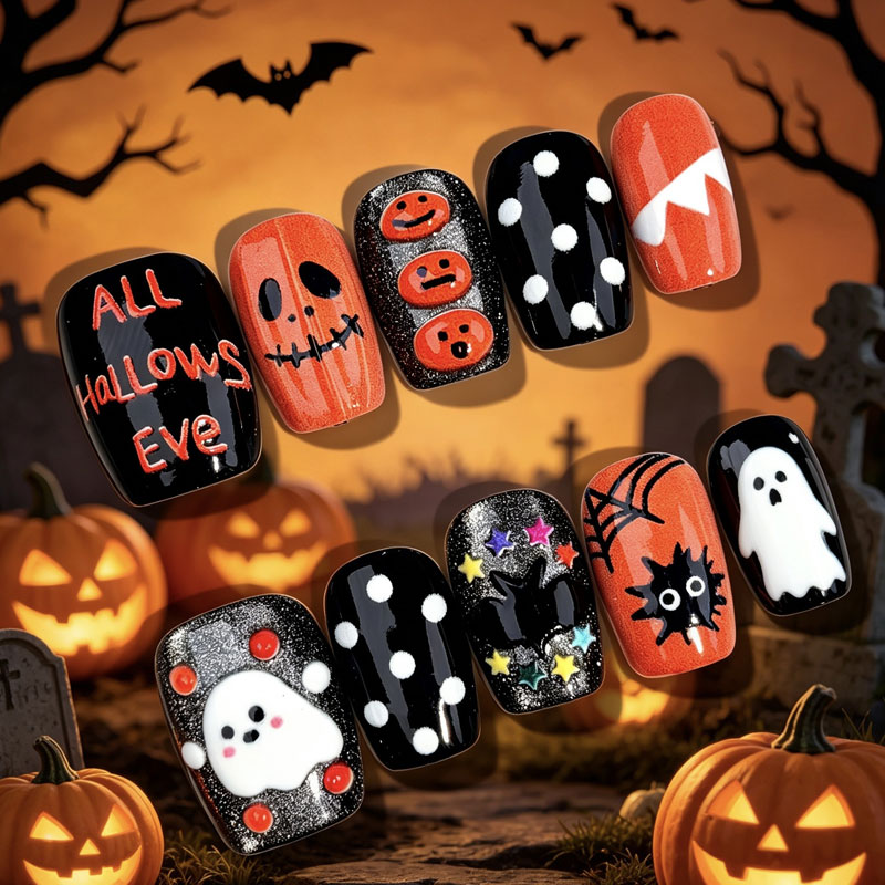 10Pcs Halloween Ghost Pumpkin  - Nail Art Press On 评论和价格