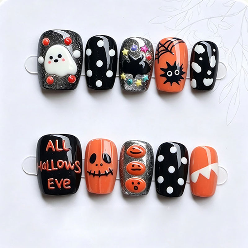 10Pcs Halloween Ghost Pumpkin  - Nail Art Press On 评论和价格
