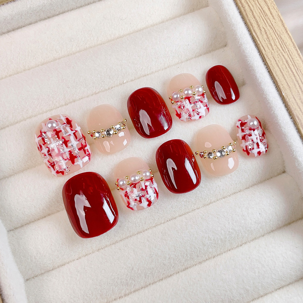 10pcs Short Square Round Handm - Nail Art Press On 评论和价格