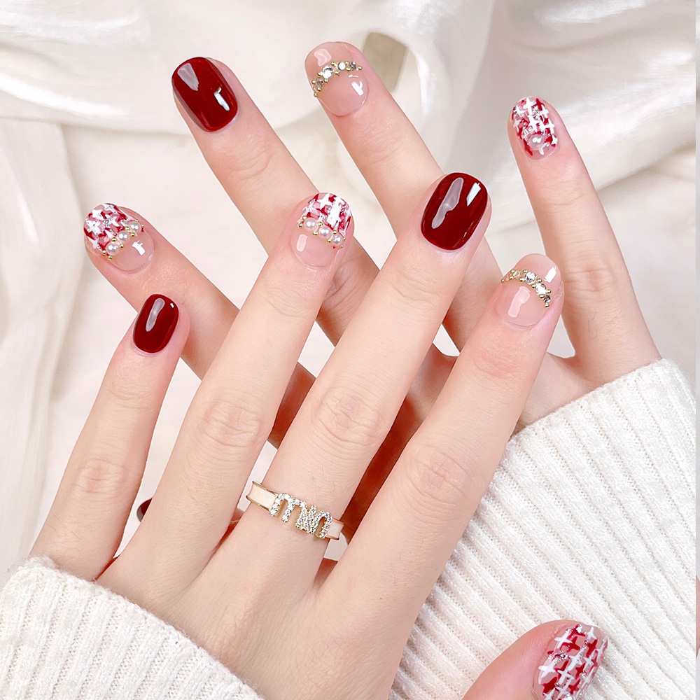 10pcs Short Square Round Handm - Nail Art Press On 评论和价格