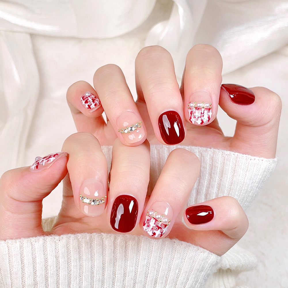 10pcs Short Square Round Handm - Nail Art Press On 评论和价格