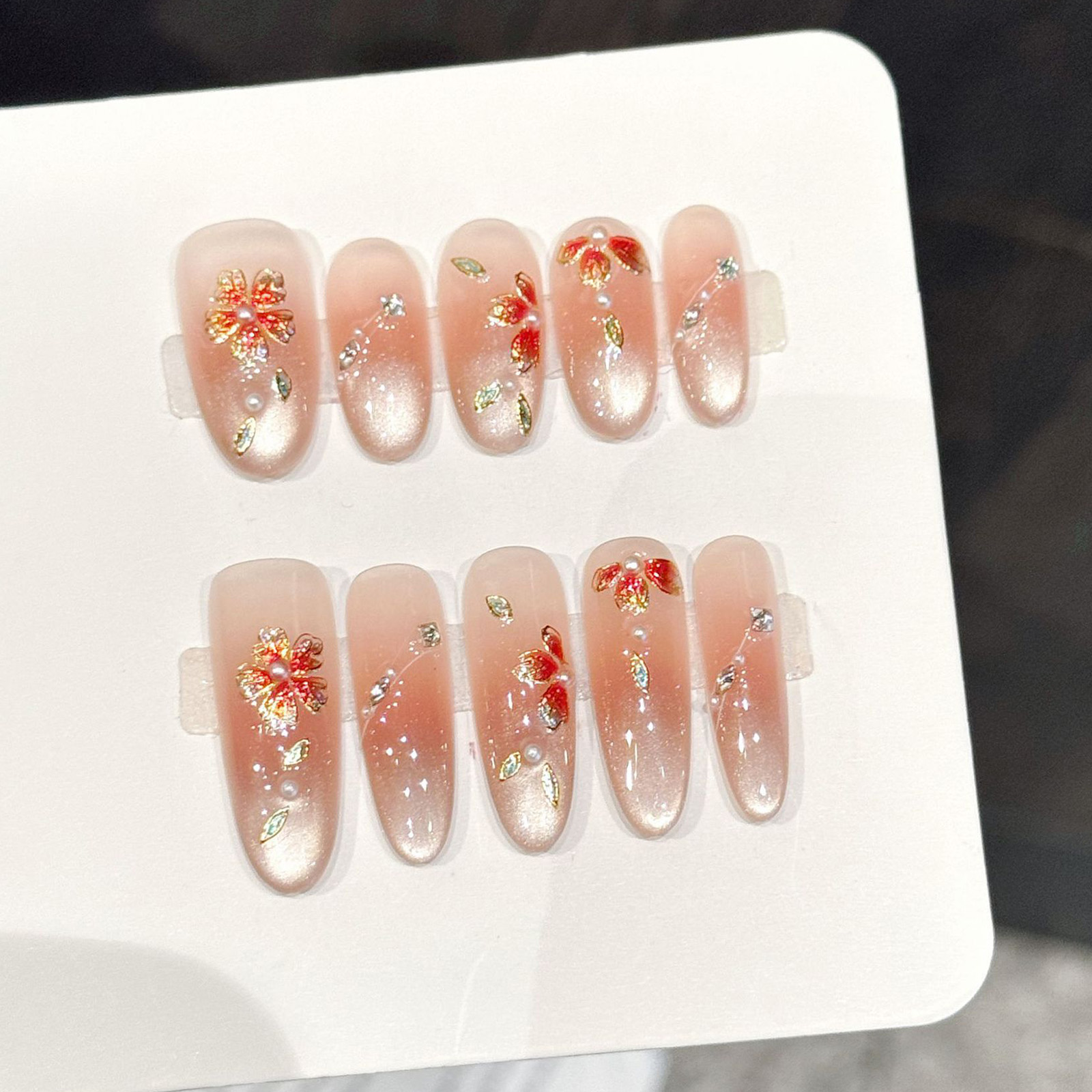 10pcs Handmade Fake Nails Pres - Nail Art Pink 评论和价格